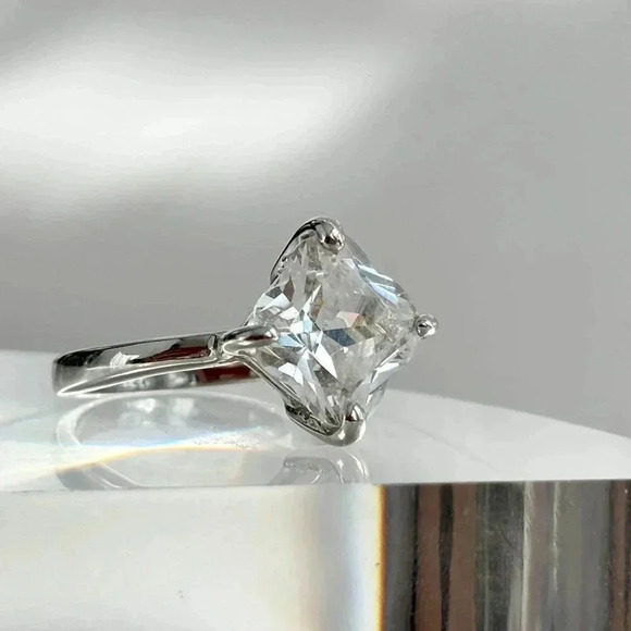 Clover Cut Sterling Silver Solitaire Vintage Statement Engagement CZ Ring - sz 7 - Picture 2 of 10